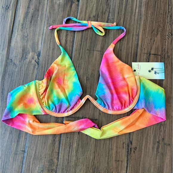 Rainbow Tie Dye Underwire Bikini TOP in LARGE by Pina Colada NWT - Picture 2 of 5